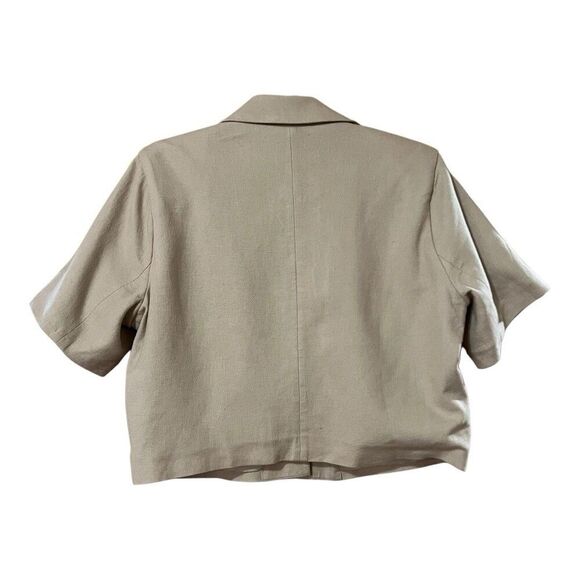 Abercrombie & Fitch Womens Size L Beige Linen Blend Cropped Blazer Jacket - Picture 3 of 4